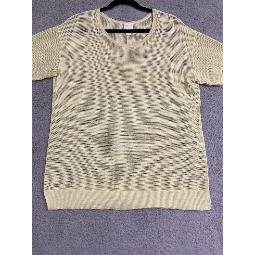 Chico's Mesh Pullover Sheer Open Knit Sweater w/ Layer Tank Soft Lime Size 2 Lg